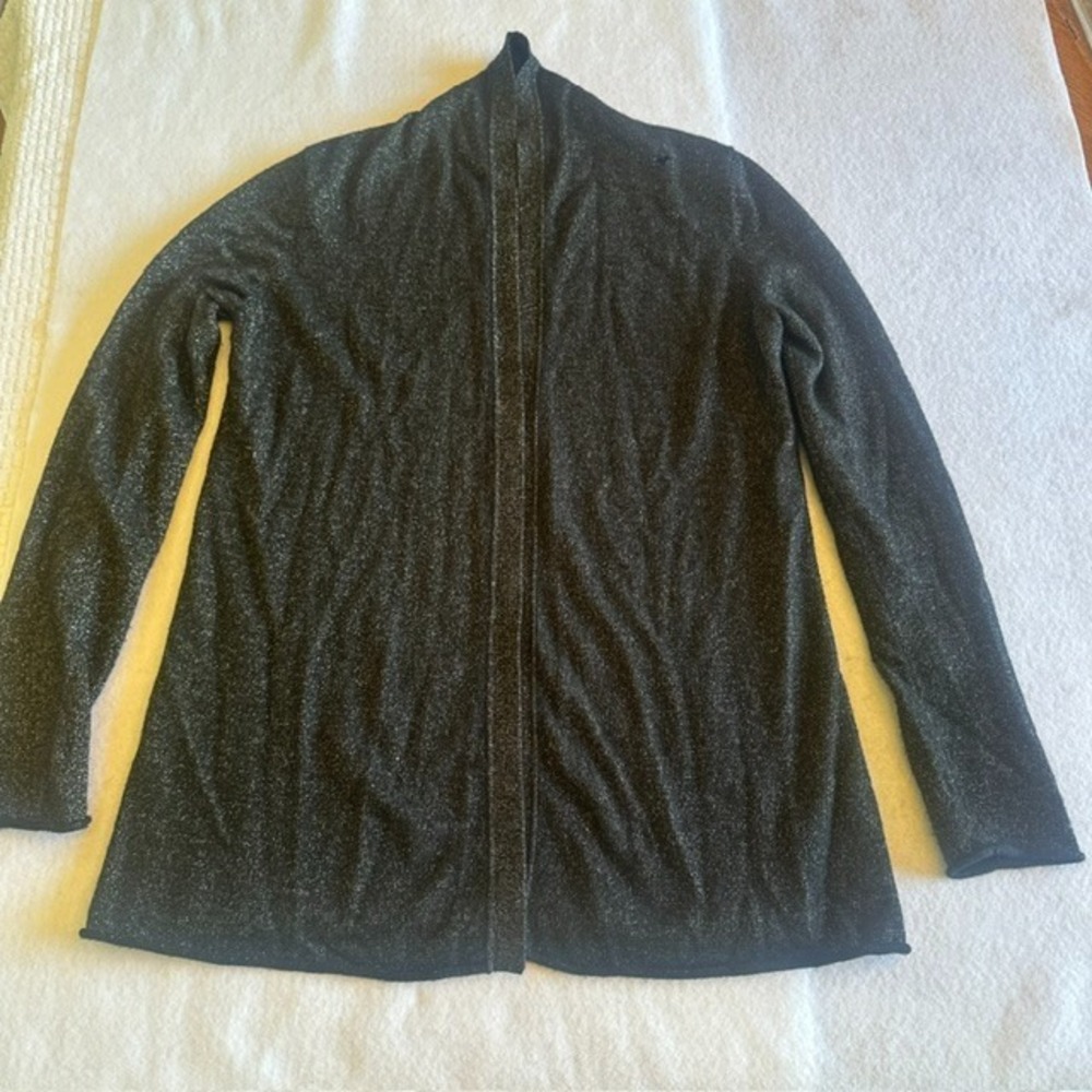 Neiman Marcus Cashmere Collection Open Front Cardigan Womens Black M Sparkle